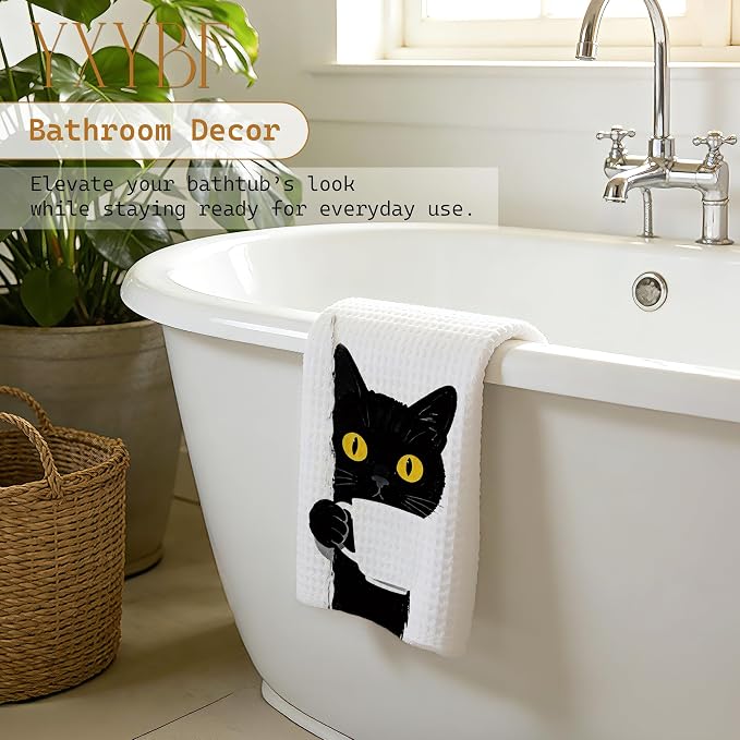 Funny Black Cat Hand Dish Tea Towels - Image 5