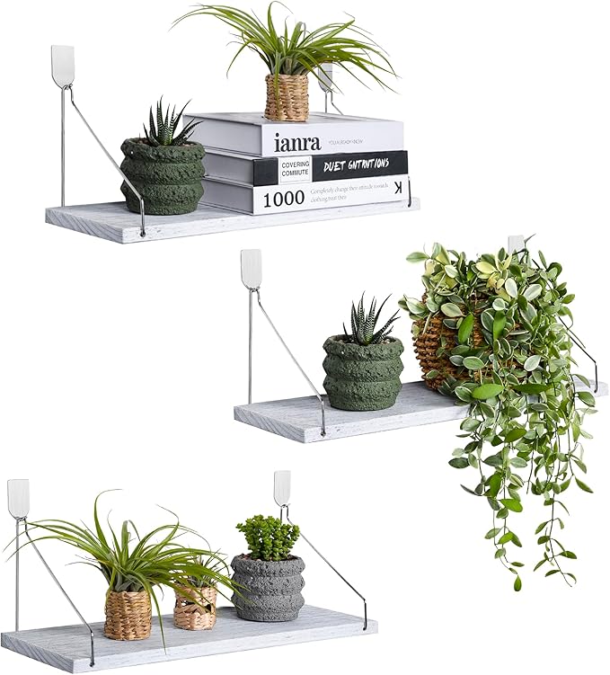 Floating Shelves Set of 3 Rustic Solid Wood Floating Shelf Wall Storage Shelves by MITIME