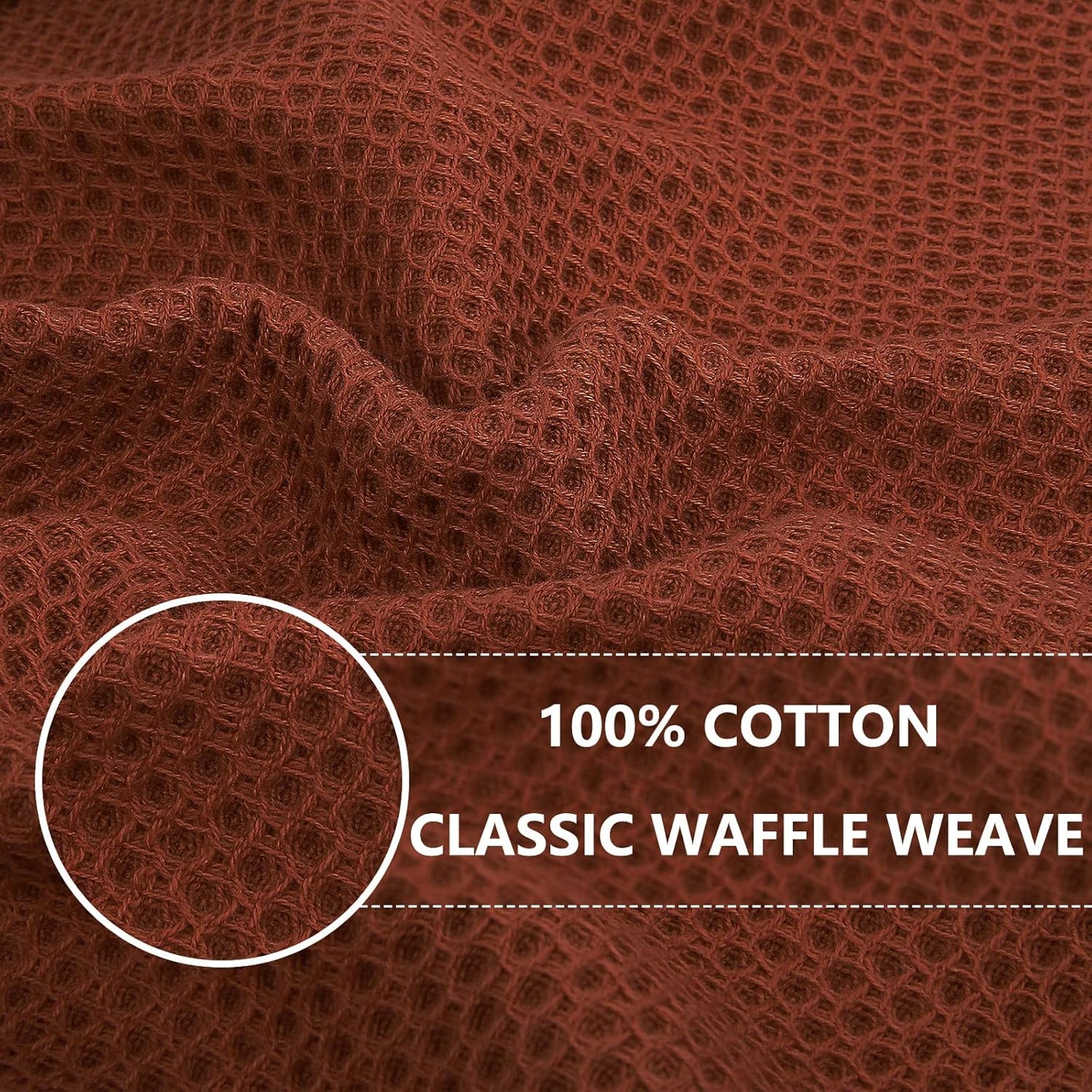 Homaxy 100% Cotton Waffle Weave Kitchen Dish Towels, Ultra Soft Absorbent Quick Drying Cleaning Towel, 13 x 28 Inches, 4-Pack, Rust