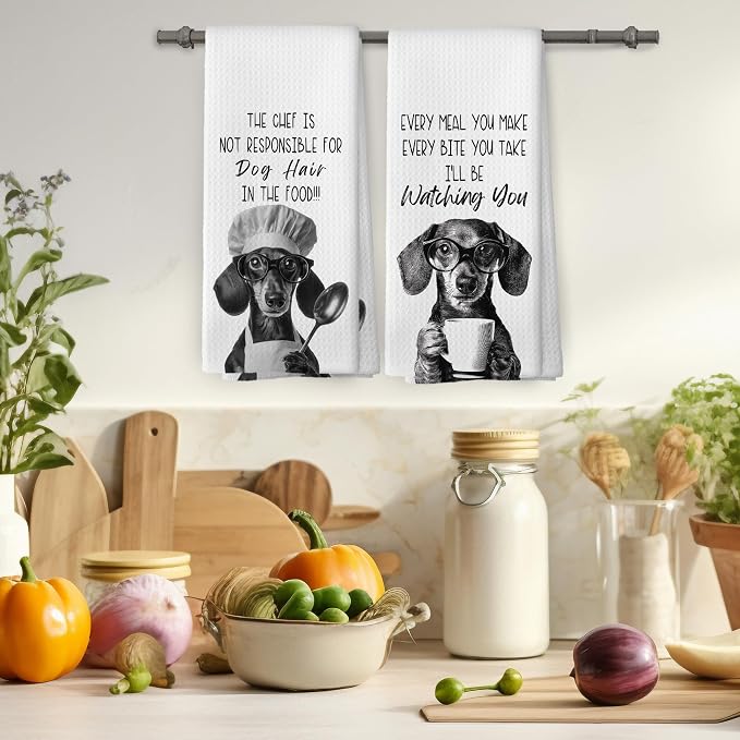 Funny Dachshund Kitchen Towels Set of 2, Dog Kitchen Accessories, Coffee - Image 4