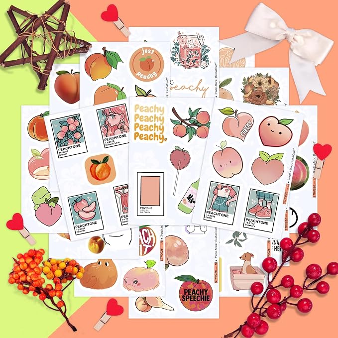 100Pcs Peach Stickers for Water Bottle and Laptop - Image 5