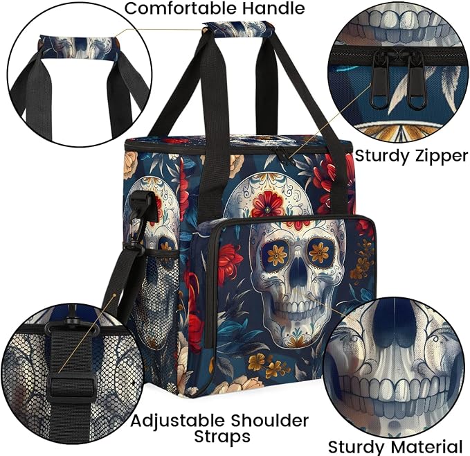Sugar Skull Skeleton Head Day Of The Dead Coffee Maker Carring Bag, Large - Image 6