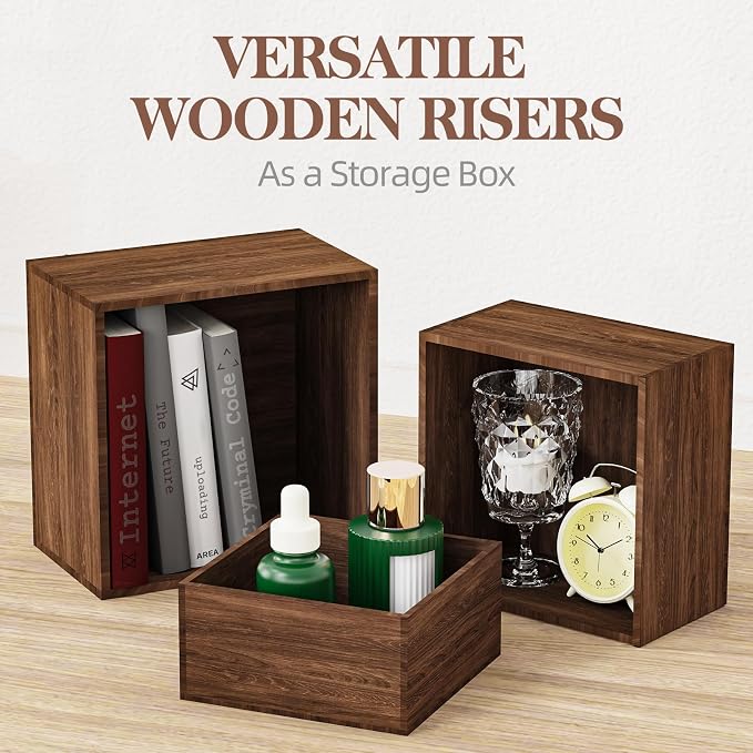 6 PCS Wooden Buffet Risers, Rustic Wood Cake Cupcake Stands, Square Food Risers - Image 5