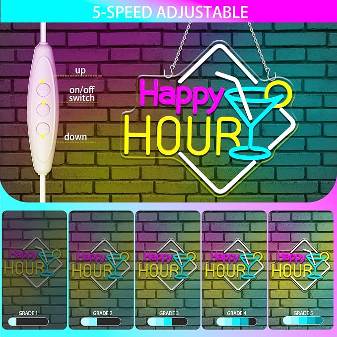 Happy Hour Neon Sign Dimmable Cocktails Happy Hour Neon Bar Sign - Image 3