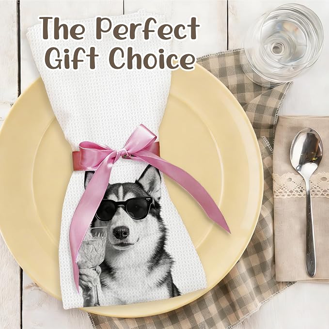Funny Husky Kitchen Towels Set of 2, Dog Kitchen Bar Accessories, Dog Chef Gifts - Image 5