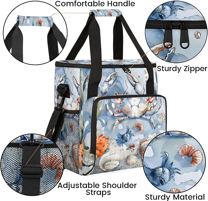 Nautical Coastal Crab Starfish Seashell Coffee Maker Carring Bag, Large - Image 6