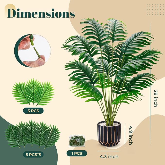 Der Rose Fake Plants Tall Artificial Palm Tree Faux Plants Indoor - Image 3