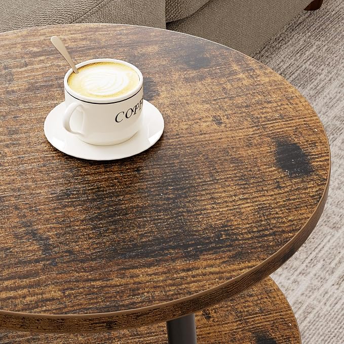 Round Side Table with Power Outlet & USB Ports, 3-Tier End Table with Storage - Image 9