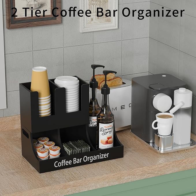 Coffee Station Organizer, Wooden Coffee Bar Organizer - Image 2