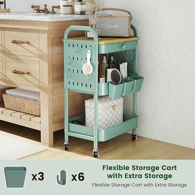 danpinera 3 Tier Rolling Cart, Metal Utility Cart - Image 8