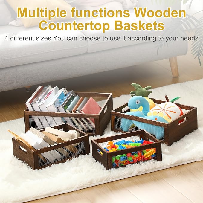 FillTouch 4 Pcs Wooden Nesting Countertop Baskets 4 Size Wooden Storage Box - Image 3
