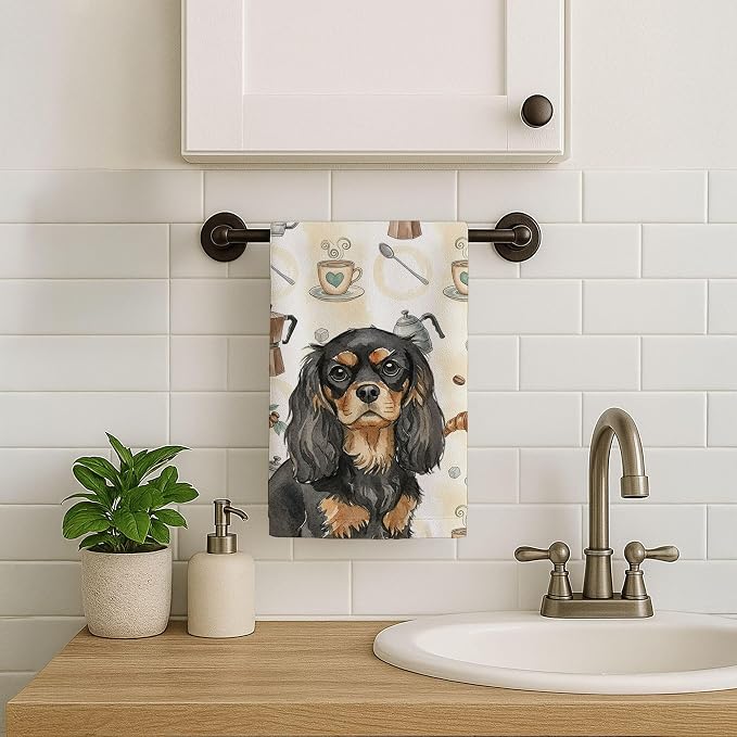 Caroline's Treasures Black and Tan Cavalier Spaniel Coffee Bar Kitchen Towel - Image 7