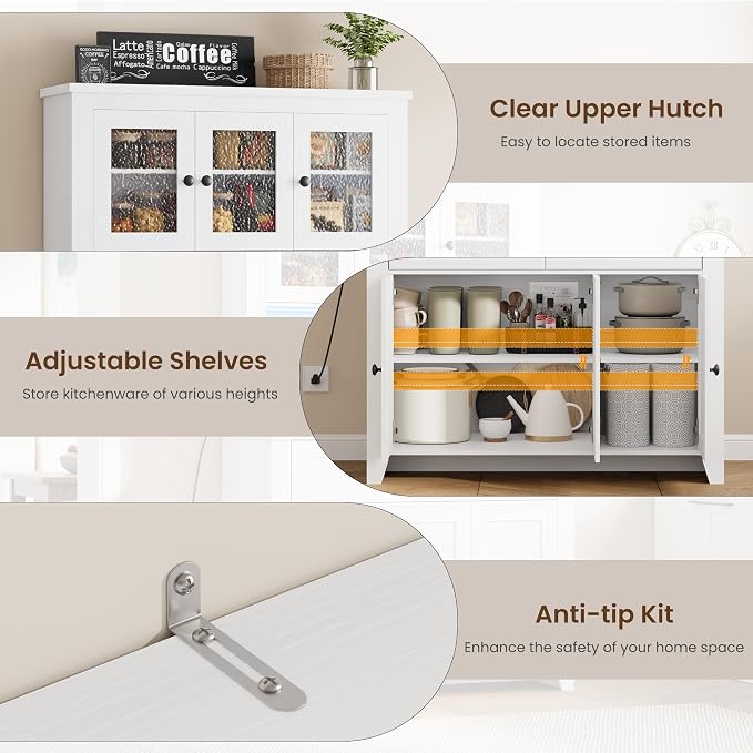 Pantry Cabinet with Charging Station, Farmhouse Kitchen Pantry Storage Cabinet - Image 8
