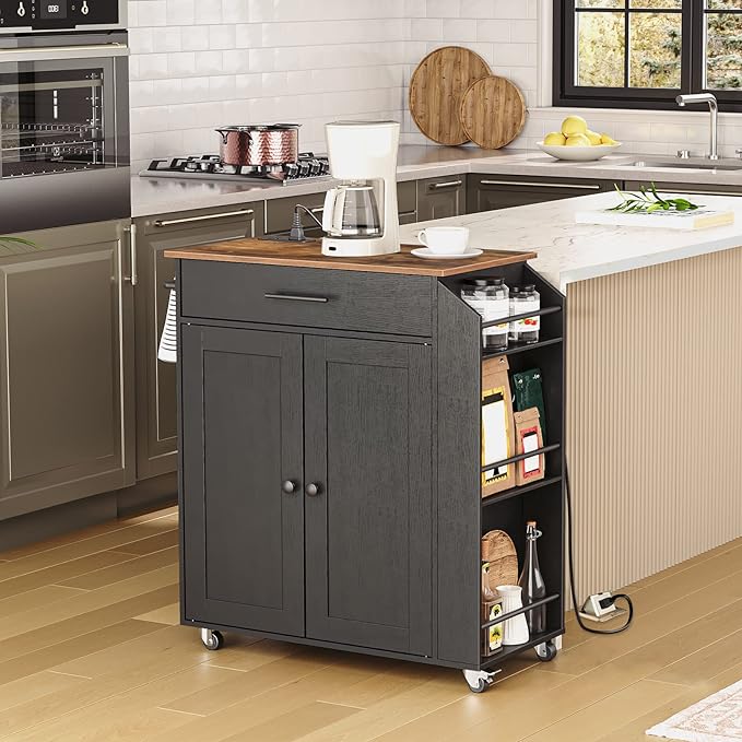 HOOBRO Kitchen Island with Power Outlet, Storage Island with Spice Rack and - Image 2