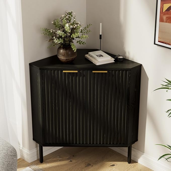 Modern Fluted Corner Cabinet, Small Floor Storage Cabinet by MoomJiee