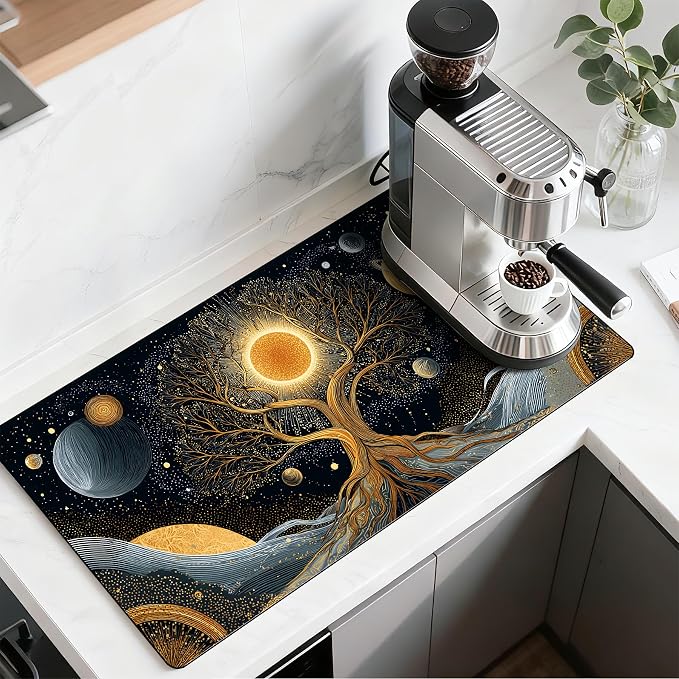 BVBOX 17" x 32" Coffee Bar Mat, Absorbent Dish Drying Mat Cuttable Hide Stain by BVBOX