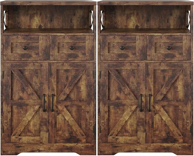 Rustic Brown Farmhouse Storage Cabinet Set of 2, Small Kitchen Pantry Cabinet by Befrases