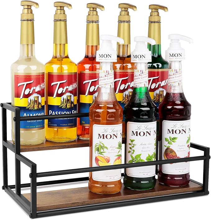 Coffee Syrup Rack Organizer, 2-Tier 10-Bottle Syrup Holder Stand by Happilif