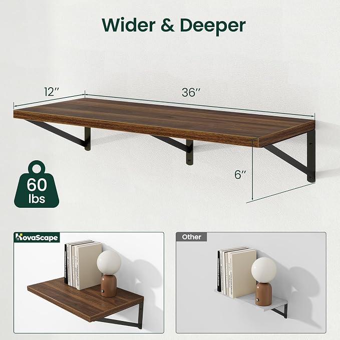 Floating Shelves 12 Inch Deep, 36W x 12D Wall Shelf Set of 2, 60 lbs Heavy Duty - Image 3