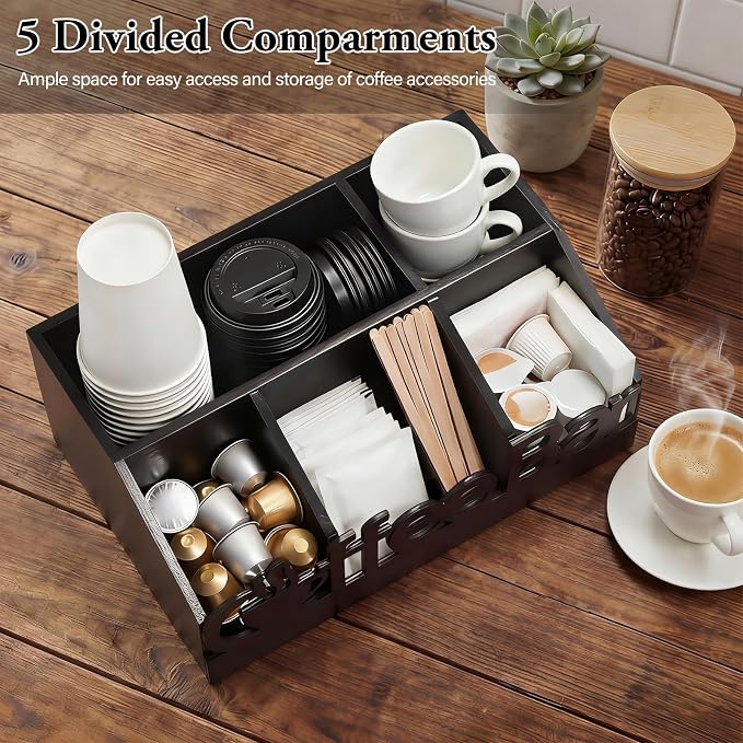 Coffee Station Organizer for Counter Wood Countertop Accessories Organizer - Image 4