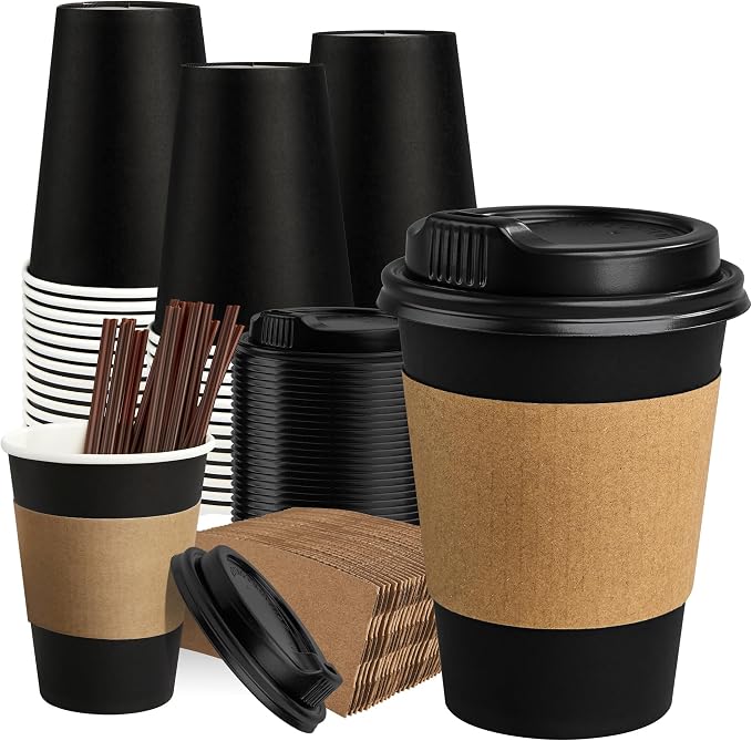 RACETOP Coffee Cups with Lids 12 oz 100 Pack, To Go Hot Cups by RACETOP