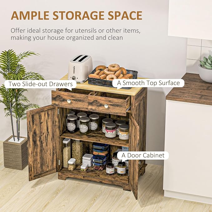 HOMCOM Sideboard with Solid Wood Countertop, Modern Kitchen Storage Cabinet - Image 4