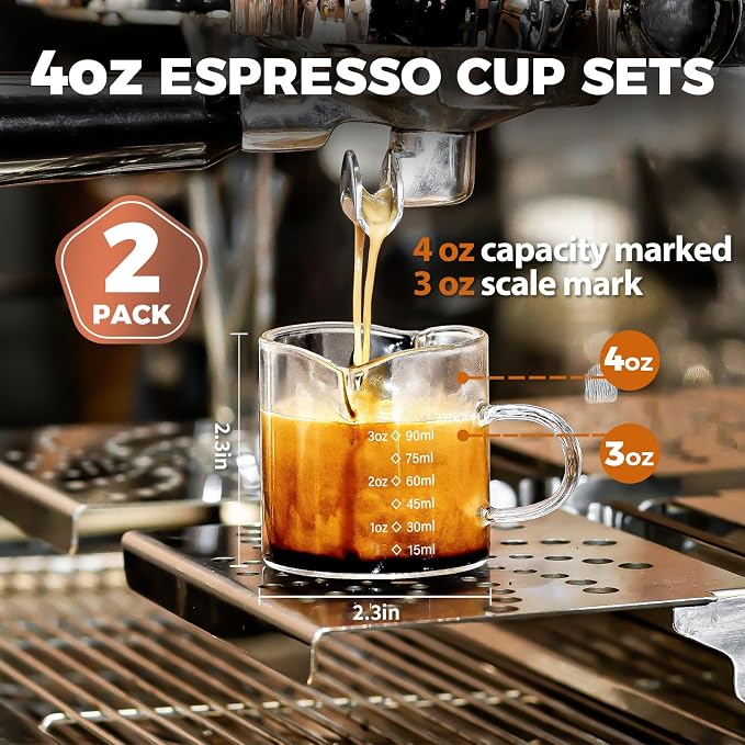 SENTVEND Espresso Cups Set of 2, 4 Oz Espresso Shot Glass - Image 2