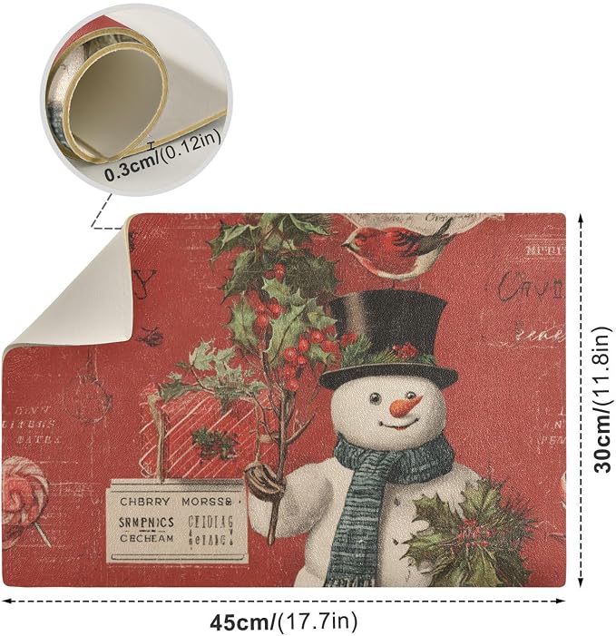 Red Christmas Snowman and Berries Coffee Mat Coffee Bar Maker Backed Absorbent - Image 3