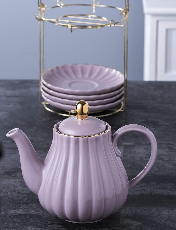 Jusalpha Fine China 8 OZ Purple Coffee Cup/Teacup, Teapot and Creamer Set - Image 5