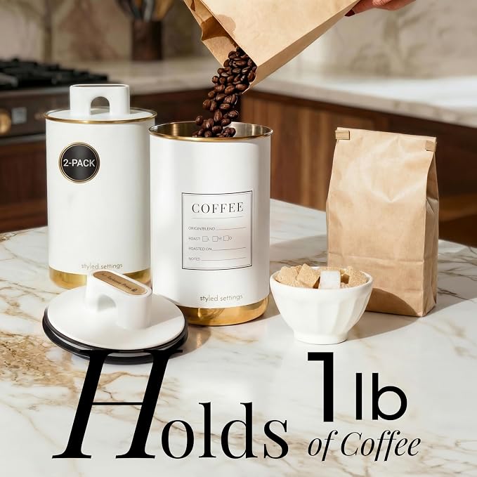 STYLED SETTINGS Vacuum Coffee Container Set – 2 Piece Coffee Jars - Image 3