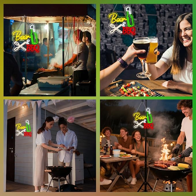 Neon Beer Signs for Wall Wine Decor LED BBQ Sign Light Up Bar Backyard Party - Image 7