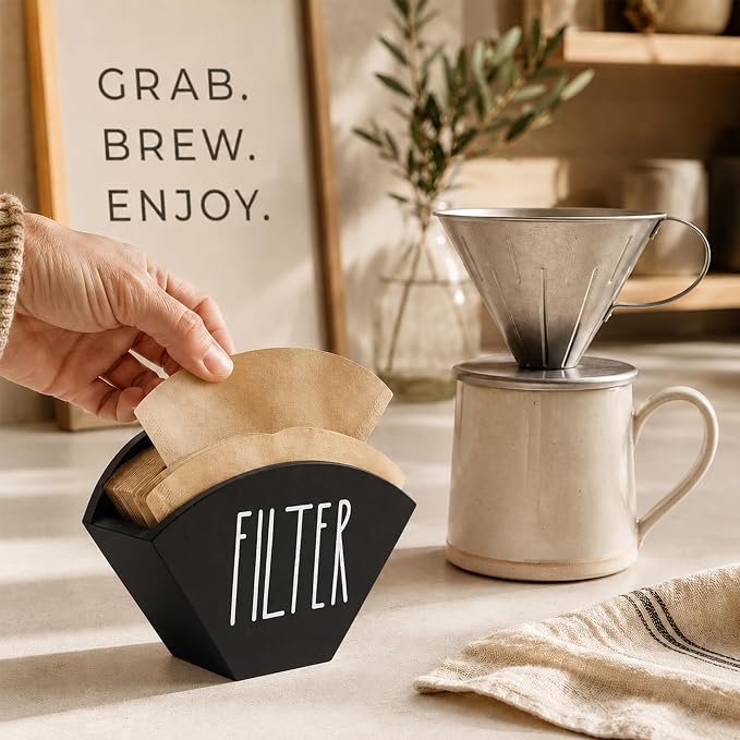 Wood Coffee Filter Holder, Farmhouse Cone Filter Storage Organizer, Wall Mount - Image 5