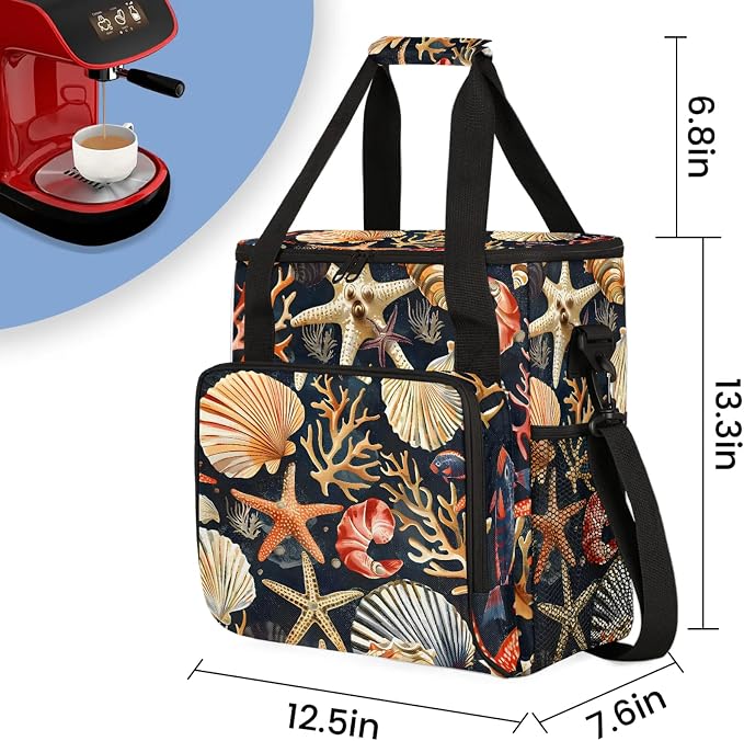 Coastal Beach Seashell Starfish Coffee Maker Carring Bag, Large Insulated - Image 2