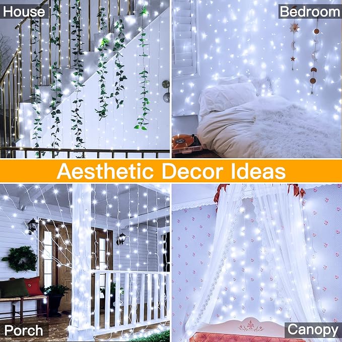 Ollny Curtain Lights 6.6x6.6ft, 200 LED White Christmas Lights - Image 9