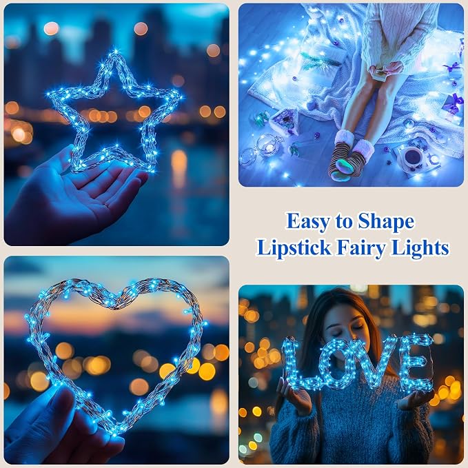 Lakumu 32FT Blue Fairy Lights, Rechargeable Battery Operated LED String Lights - Image 6