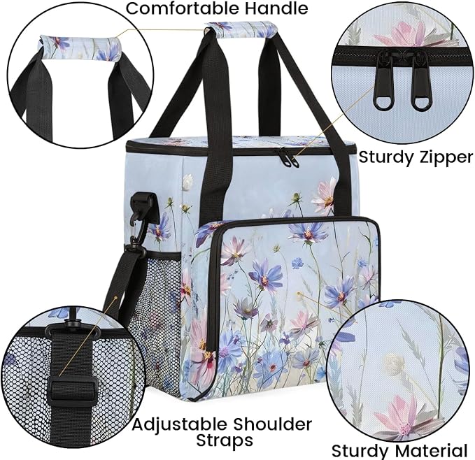 Daisy Floral Spring Coffee Maker Carring Bag, Large Insulated Storage Organizer - Image 6