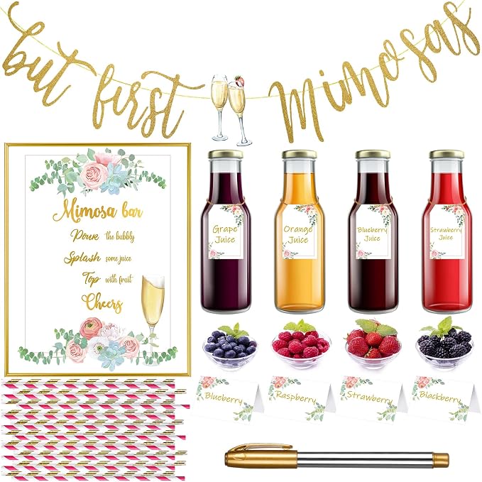 Nezyo 31 Pcs Mimosa Bar Kit Mimosa Bar Sign Banner Poster 4 Champagne Bottle by Nezyo