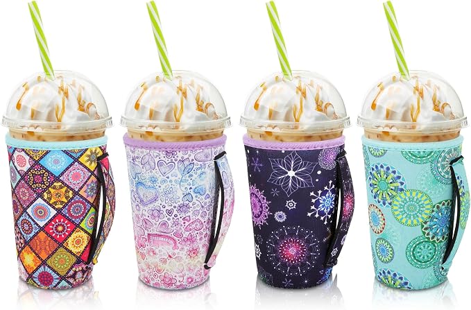 4Pack Reusable Iced Coffee Sleeve Insulator Sleeves by AJLTPA