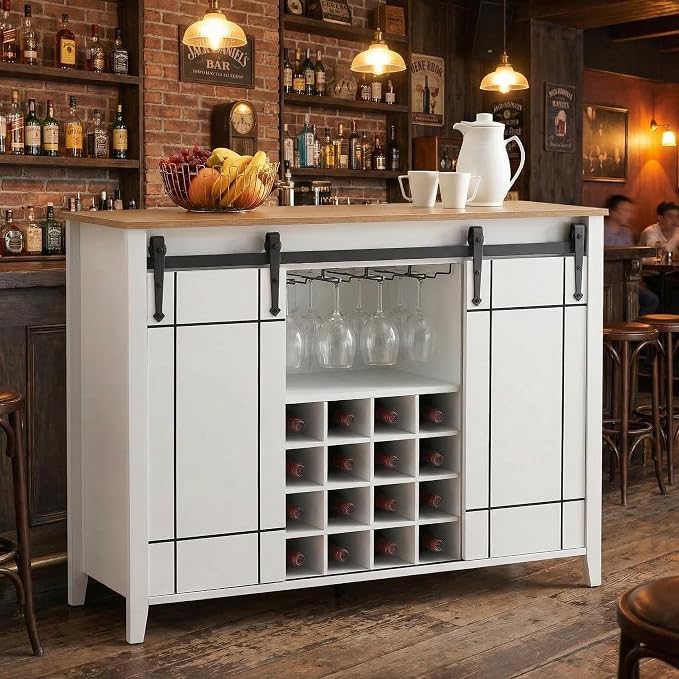 GarveeHome Bar Cabinet with Barn Doors, Farmhouse Style Wine Storage Unit with by GarveeHome
