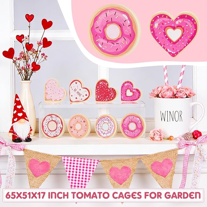 Novabright 8 Pcs Donut & Heart Wooden Tiered Tray Decor, Cute Pink Dessert - Image 4