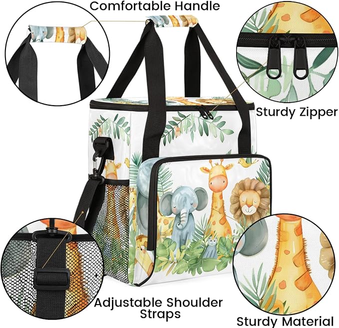 Elephant Giraffe Lion Cute Animals Coffee Maker Carring Bag, Large Insulated - Image 6