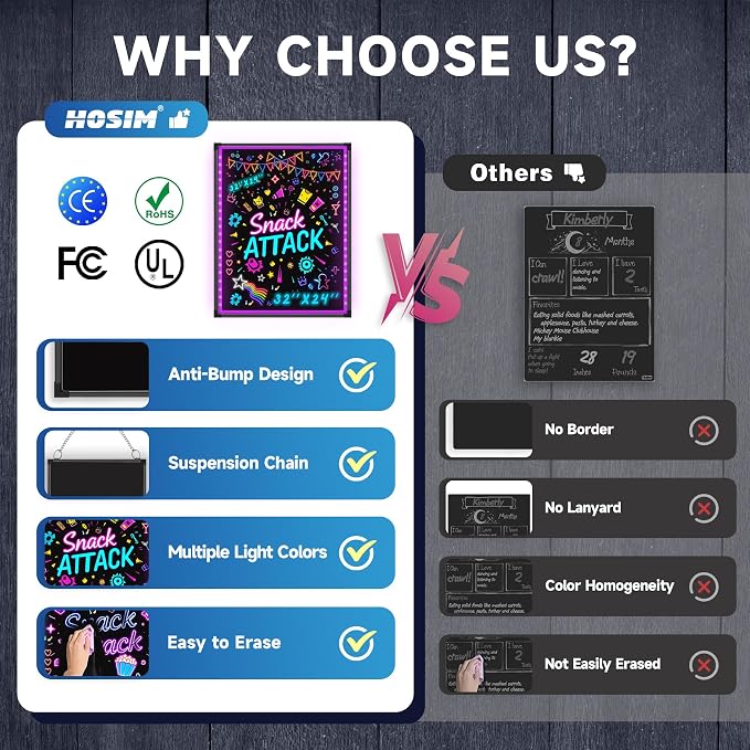 Hosim LED Message Writing Board 24" x 16", Illuminated Erasable Neon Sign - Image 4