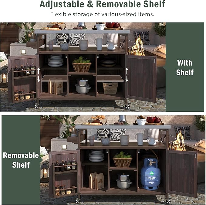 Merax Wood Outdoor Kitchen Island, Stainless Steel Kitchen Island - Image 4