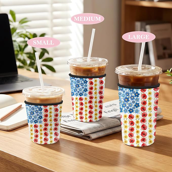 3 Pack 250th Anniversary USA Patriotic Reusable Insulated Neoprene Iced Coffee - Image 7