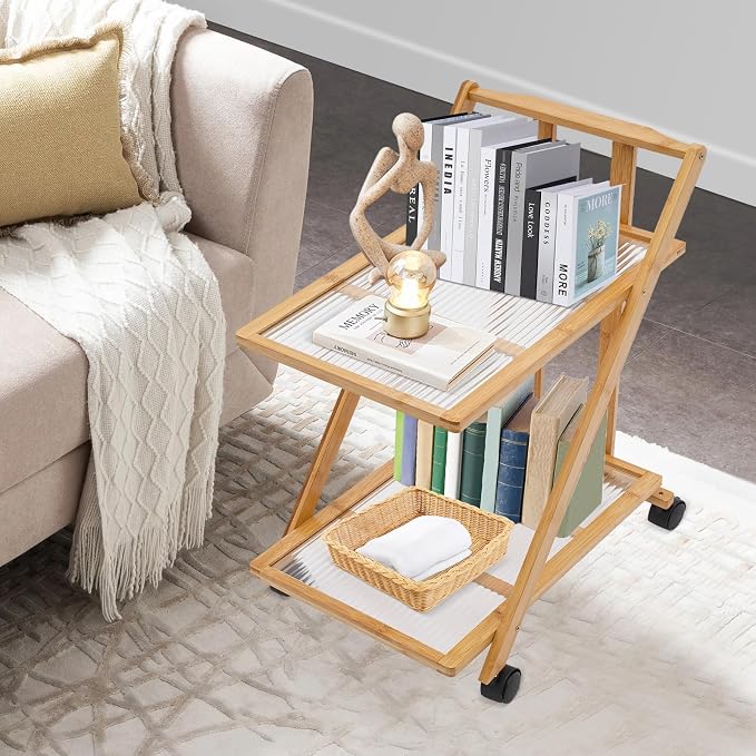 2-Tier Foldable Rolling Coffee Bar Cart Home Utility Cart Storage Organizer - Image 6