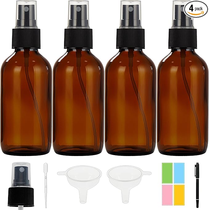 Dark Amber Glass Spray Bottles 4 oz, Small Glass Spray Bottles by Bastelica