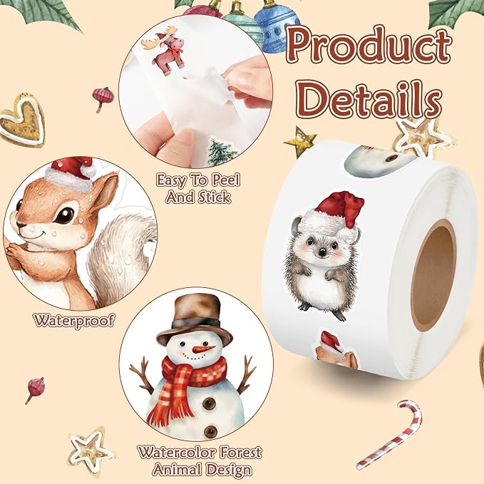 Haooryx Christmas Animal Sticker Roll - Image 3