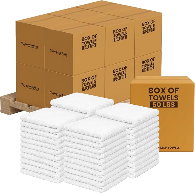 White Terry Bar Towels, 4800 Terry Cloth Rags, 100% Cotton Terry Towels by SupremePlus