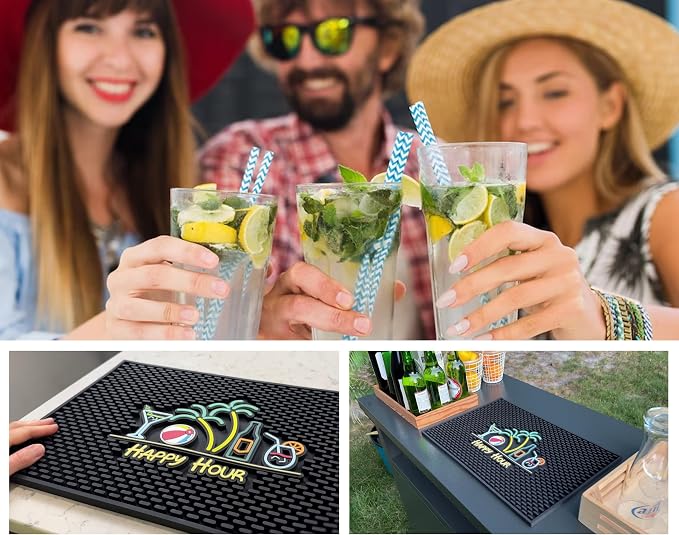 Happy Hour Silicone Bar Mat for Bartending 18x12 in, Cocktail Mat, Tiki Bar - Image 5