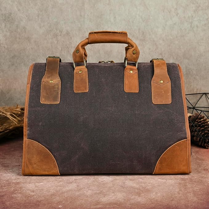 Water Resistant Canvas + Leather Travel Luggage Tote Duffle Gym Suitcase - Image 5